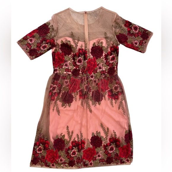 Marchesa Notte Rose Throw Floral Red Pink Tulle Embroidered Dress Size 12 Love - Picture 7 of 16